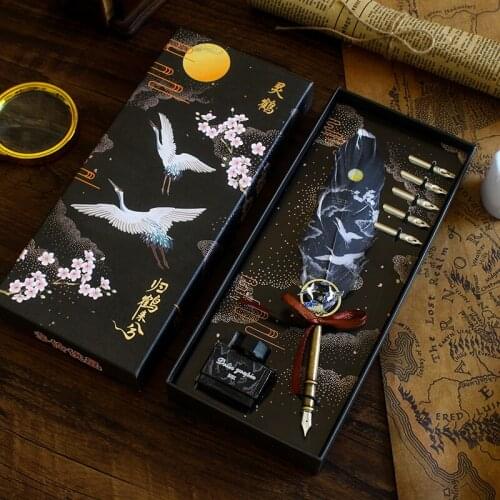 Chinese Style Feather Pen Quill Pen Dip Pen With Ink Gift Box Set