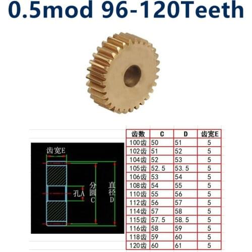 1pc 0.5mod flat gear copper gear 0.5 die 96 97 98 99 100 102 104 105 106 108 110 to 120 tooth metal small modulus precision gear