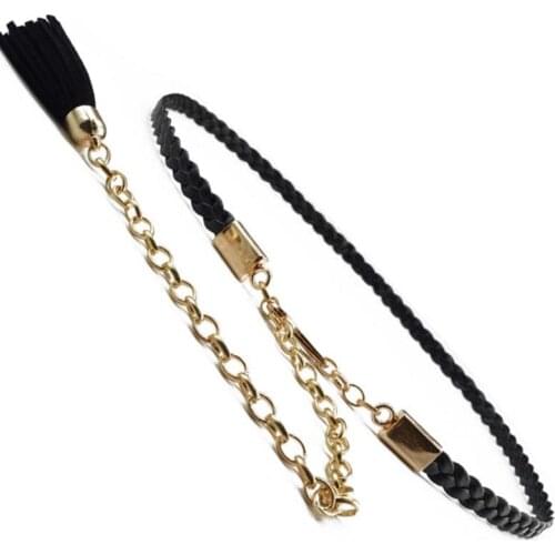 Women 's metal waist chain braid belt narrow fashion large size waist rope chain belt white tassel lady models F0068