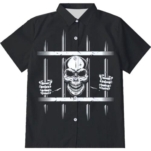 IFPD EU/US Size Men Clothes Summer Prison Skull Printed Short Sleeve Button Shirts 3D Print Plus Size Casual Breathable Shirt