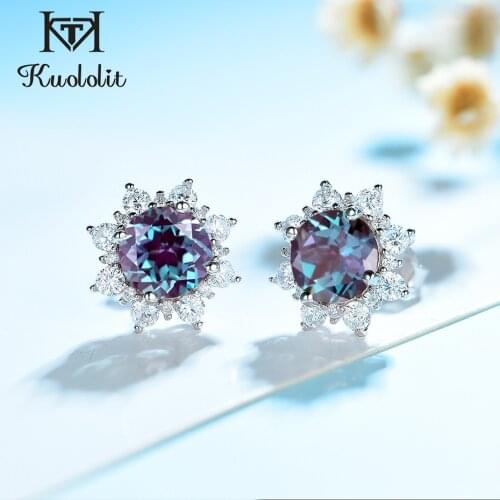 Kuololit 5.6CT Lab Grow Alexandrite Gemstone Stud Earrings for Women Solid 925 Sterling SilverRound 8.0 Jewelry Promise Gifts