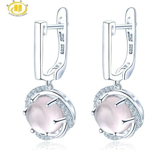 Hutang Ice Rose Quartz Clip Earrings Solid 925 Sterling Silver Natural High Quality Gemstone Fine Elegant Jewelry for Gift New