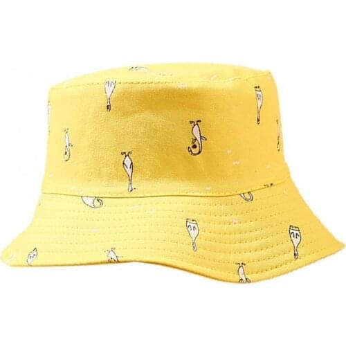 Women Cartoon Print Sun Hat Fisherman Cap Double-sided Bucket Outdoor Headwear Summer Sunhat casquette femme кепка женская 2021