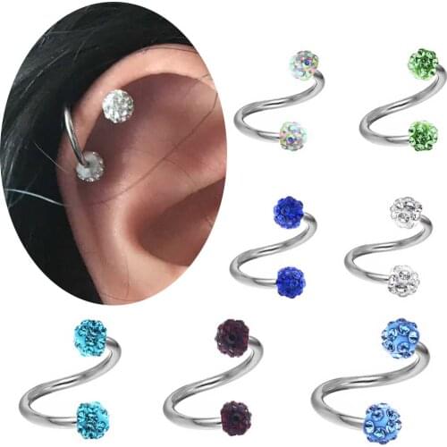TIANCIFBYJS 1pcs Twist Helix Cartilage Crystal Ear Stud Body Piercing Earring 16g Eyebrow Lip Rings Piercing Septum Nose Jewelry