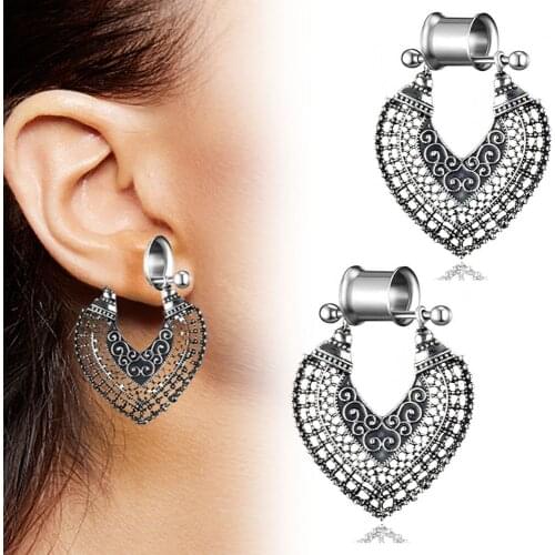 2 Pieces Ear Tunnels Plugs Bohemia Pendant Stainless Steel Ear Reamer Flesh Body Jewelry Ear Piercing Ear Extension Dilations