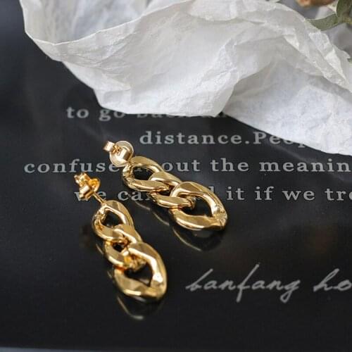 Vintage Chain Stud Earring Hook woman female 18 K Gold Plated 316 Stainless Steel Earring Titanium Steel Jewelry Hypoallergenic