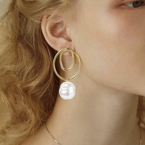 New Simple Plain Hanging Earrings For Women Unique Statement Gold Colour Small Earings 2021 Trend Fashion Brincos Party Jewelry