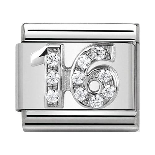 Stainless Steel Jewelry Classic 9mm Italian links silver plated crystal number 16 Italian charms bracelet fit Zoppini boxer