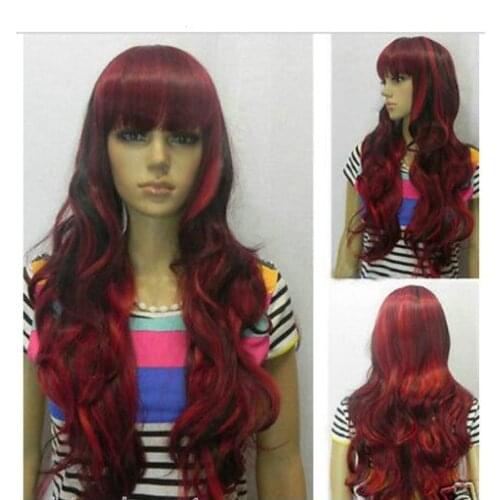 Zhaoxia++07803@Q8@* +++Cosplay Long Curly Red / Black heat resistant Wig