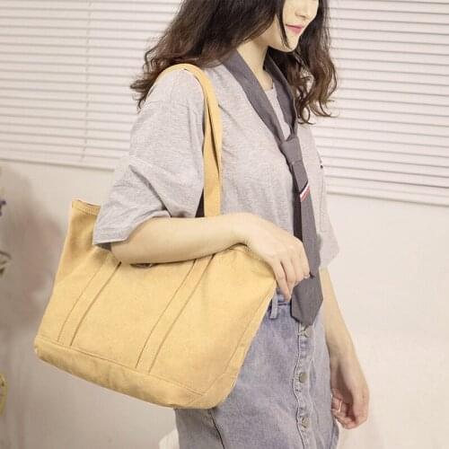Women Canvas Shoulder Bag High Capacity Casual Tote Soft Female Top-handle Bags Simple Solid Colour Durable Shopping Bag XA737M