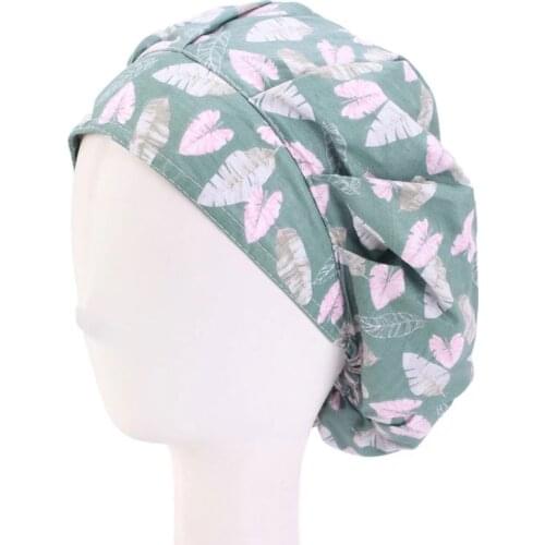 Long-hair woman scrubs hat sweat-absorbent unisex Beautician accessories cartoon print pet beauty work caps Health services caps