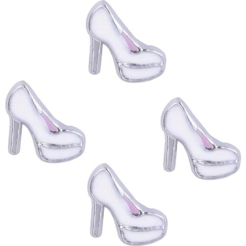 F266 Enamel High-heeled Shoes Charms For Glass Living Memory Locket 8*8mm