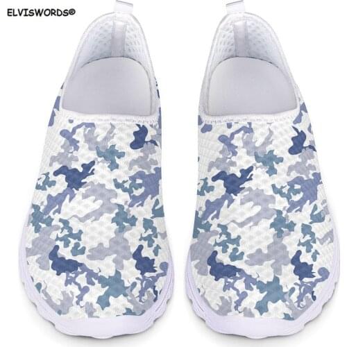 ELVISWORDS Camouflage Printing Flats Womens Shoes Casual Air Mesh Female Slip on Shoes Light Soft Summer Beach Loafers for 2020