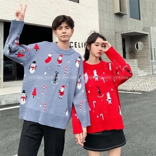 VERSMA Korean Style Harajuku Knitted Sweater Men Women Pullover Winter New Year Ugly Christmas Oversized Sweater With Deer Men