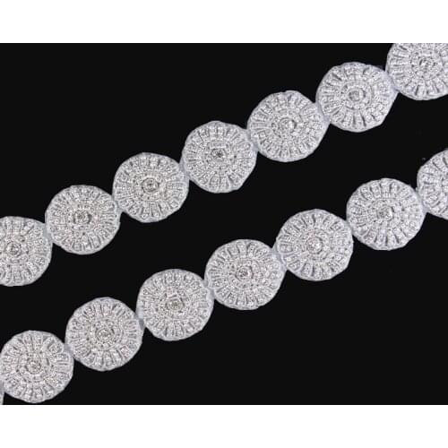 10Yard Factory Price Silver Base Wedding Crystal Round Rhinestone Applique Trim Yard Hot Fix Beaded Trimming For DIY Bridal Belt