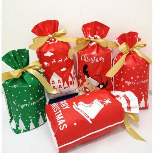 11 Styles 50PCS/Pack Christmas Party Sacks Reusable Drawstring Wrap Present Gifts Bags Storage Merry Christmas Party Gift Bags
