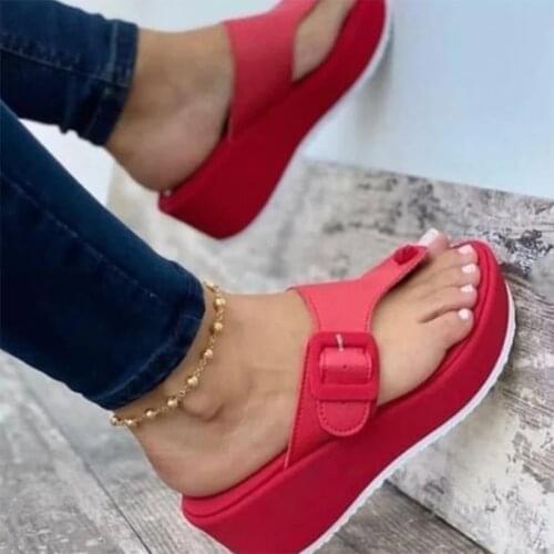2021 Summer Women Slipper Buckle Decoration Beach Sandals Female Wedge Shoes Lady Bath Home Outdoor Slippers Fashion Flip-flops