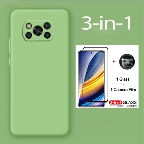3-in-1, matte case + glass for poco-x3 pro xiaomi poco f3 soft liquid tpu phone cases pocophone x 3 nfc cover poco x3 pro case