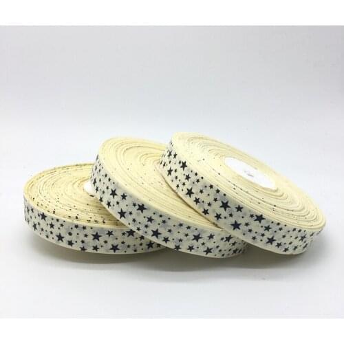 5 Yards/lot 1Inch (25mm)Wide Cream Printing Stars Grosgrain Ribbon Hair Bow/Christmas/wedding DIY Sewing Craft