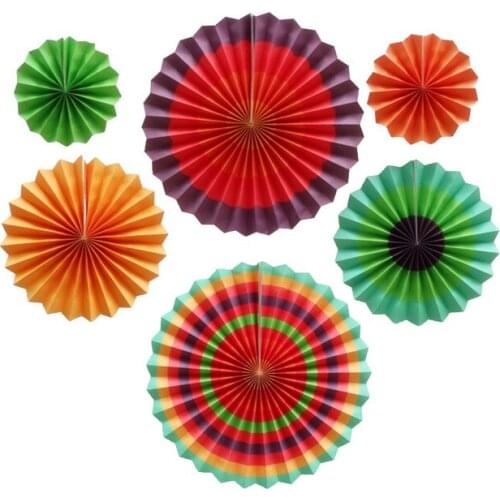 6pcs Hanging Paper Fans Wheel Set Round Pattern Paper Garlands Decoration for Birthday Wedding Graduation Events Accessories