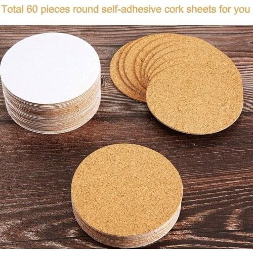 60pcs Non-Slip Adhesive Cork Coasters Cork Mats Round Backing Sheets For DIY Home Bar 100mm Wood Color