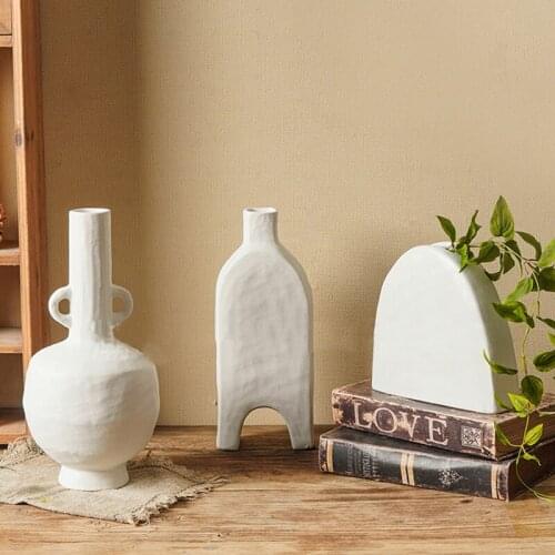 White Ceramic Vases Various Shape Modern Innovative Art Hydroponic Vases Figurines Ornament for Living Room TS2