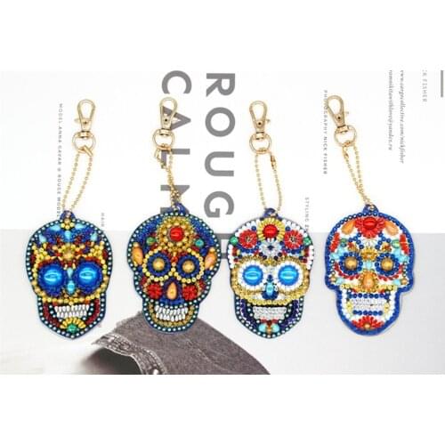 HeeBenor Diamond Keychains Skull Diamond Keyring 5d Special Shaped Diamond Embroidery Beads Bag Ornament Pendant Halloween YSK21