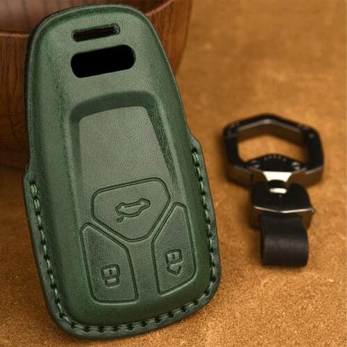 Genuine Leather Car Key Cover Case Skin For Audi A4 A5 S4 S5 B9 Q7 Q5 TT TTS RS 2017 2018 Smart Remote Fob Shell Car Accessories