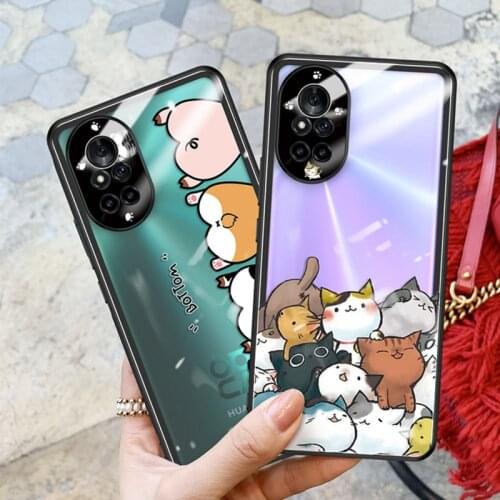 Phone case for Huawei Nova 8 pro 8 5G Tempered Glass Case Clear Cat Smooth love girl women Protector Cover for huawei honor V40