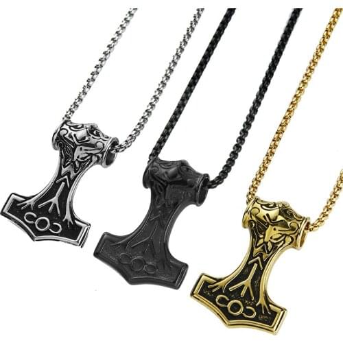 Black Mens Trendsmax Carved Norse Viking Thors Hammer Pendant Necklace ,316L Stainless Steel Mens jewelry,party gift