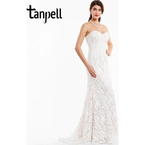 Tanpell long ivory evening dress cheap women sweetheart sleeveless lace floor length a line gown party formal evening dresses