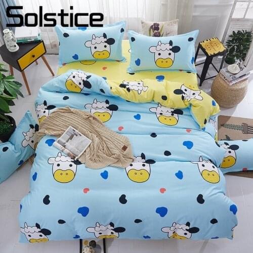 Solstice Home Textile King Queen Twin Size Bedding Set Kid Child Teen Boy Girl Linen Cow Duvet Quilt Cover Pillowcase Flat Sheet