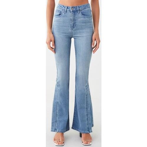 Spring women fashion water wash high waist flare style casual jeans female trendy color leg open denim pants jean bottom