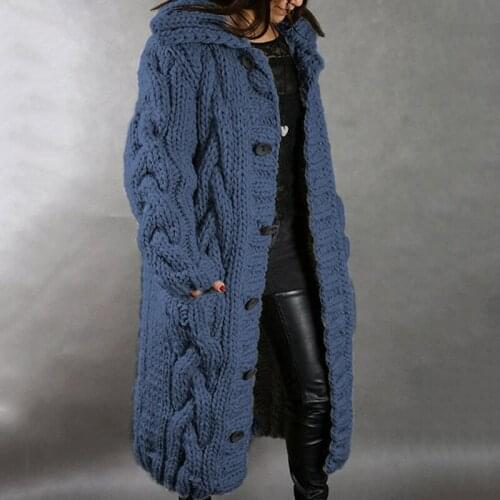 Women Solid Voversize Knitted Sweater Winter Warm Cardigan Pockets Fashion Longer Coat Cardigan Crochet Ladies Sweaters Outwear