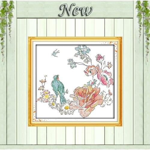 The bird and roses flowers diy decor painting counted print on canvas DMC 11CT 14CT kits Cross Stitch embroidery needlework Sets