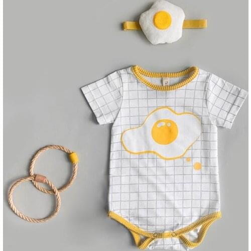 Summer Baby Girl Romper Cotton 2 Pcs Cute Cartoon Egg Short Sleeve Baby Romper+egg Headband Baby Boy Romper Baby Clothes 0-18M