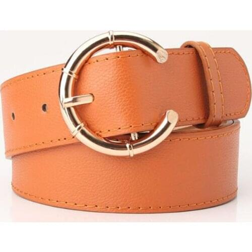 Metal C Belt Buckle Solid PU 106cm * 3.4cm Women Female Lady Casual Waistband Girls Girdle