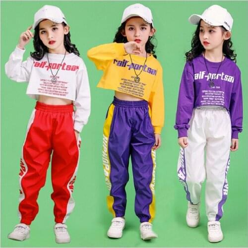 Fashion Children Clothes Jazz Dance Costume For Girls Hip Hop Street Dancing Tops Pants Girls Set Kids Performance Dance Clothes