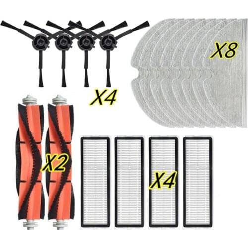 Washable Robot Kits for Xiaomi Mijia 1T STYTJ02ZHM Vacuum Cleaner Accessories Main Roller + Side Brush + Hepa Filter + Mop Rag