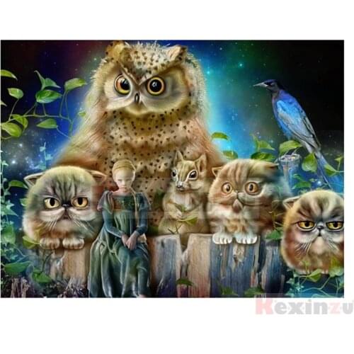 Kexinzu Full 5D DIY Square/Round Drill Diamond Painting "Animal Owl" 3d Diamond Embroidery Mosaic Cross Stitch Decor Gift KD60