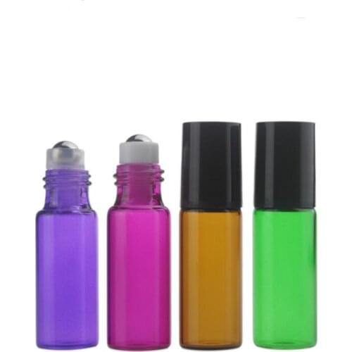 Wholesale 5ml Empty Colorful Roll on Thick Glass Bottle Portable Essential Oil Vial With Metal Roller Ball