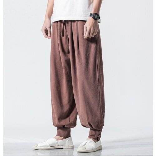 2019 Autumn Chinese Style Cotton Linen Pants Men Jogger Japanese Streetwear Joggers Men Pants Hip Hop Trousers Men Pants KK3200
