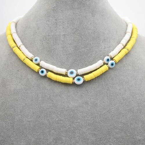 Go2Boho Turkish Evil Eye Necklace Handmade Jewelry 6mm Heishi Necklaces African Choker Vsco Girl Surf Stainless Steel Clasp