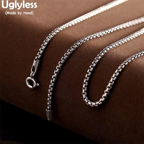 Uglyless Unisex 2MM Chains Necklaces for Men Women Neutral Jewelry Accessory 100% Real 925 Sterling Silver Necklaces NO Pendants