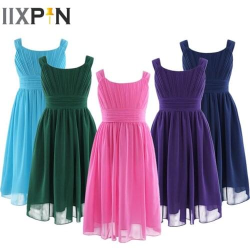 Flower Girl Dress Sleeveless Pleated Chiffon Kids Princess Dresses For Girls Pageant Wedding Bridesmaid Birthday Party Dress