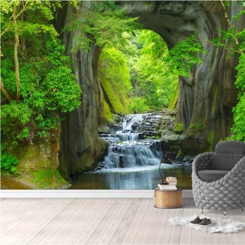 Custom 3D Photo Wallpaper Natural Forest Green Cave Creek Background Mural Wall Cloth Living Room Bedroom Wall Papers Home Decor