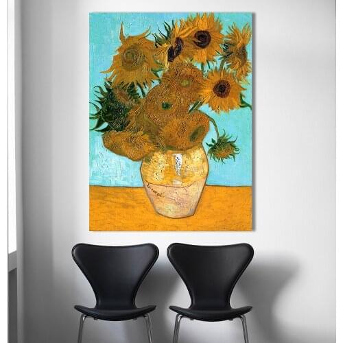 QKART Wall Picture For Living Room Impressionism The Sunflower in Vase Motel Office Home Decor Vincent Canvas Art Painting