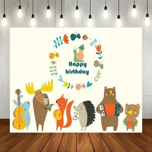 Nitree Photo Studio Props Vinyl Photography Backdrop Kids Birthday Decoration Animals Playing Musical Instruments Background