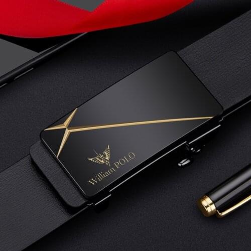 WILLIAMPOLO New product mens belt cowhide belt automatic buckle youth leisure business wild trend send wooden gift box