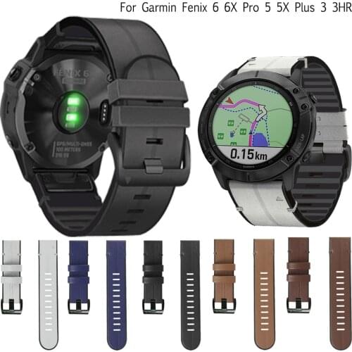 Silicone+Leather Watchband for Garmin Fenix 6X 6 Pro Watch Quick Release Easy fit Wrist Band 26 22mm For Fenix 5X 5 Plus 3 3HR